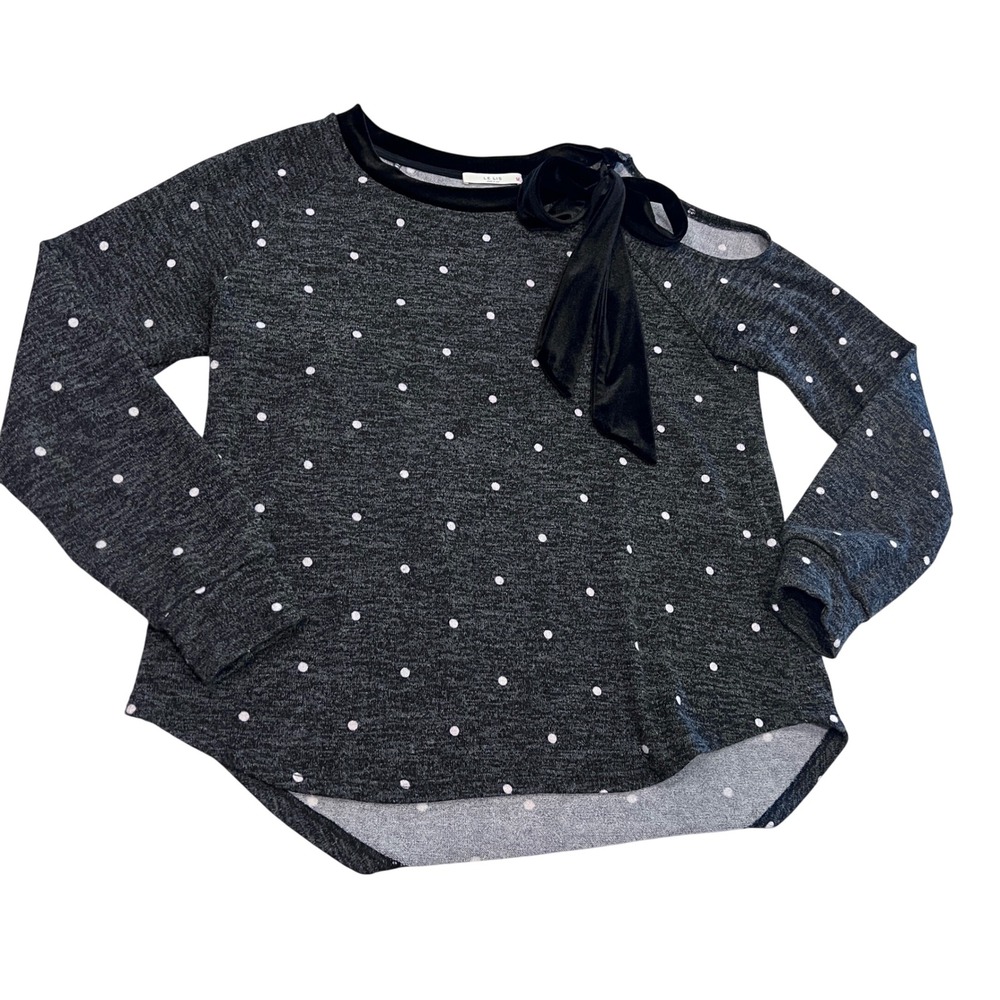 Le Lis Womens Polka Dot Cold Shoulder Top Charcoal Grey Velvet Bow Size M
